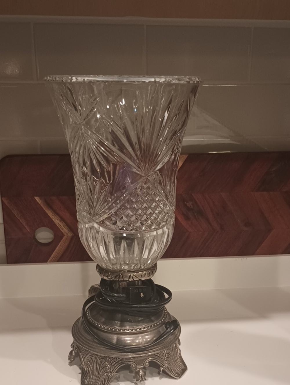 Vintage Godinger Silver Art Co Table Lamp w Shannon Irish Crystal Cut Glass